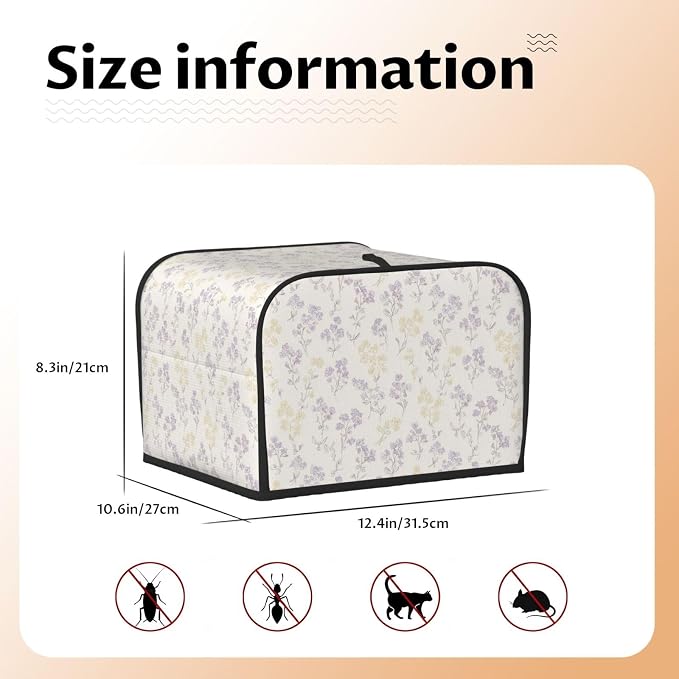 4 Slice Toaster Cover Pastel Flower Pattern Dust Proof Washable Kitchen Appliance Cover with Pocket, Oxford Fabric Countertop Toaster Protector for Standard Toasters Small Appliances