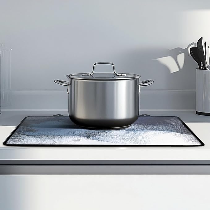 Black Blue Grey White Stove Top Covers for Electric Stove Royal Gray Modern Art Abstract Glass Top Gas Stove Pad Heat Resistant Range Cooktop Mat for Kitchen 28"x20"