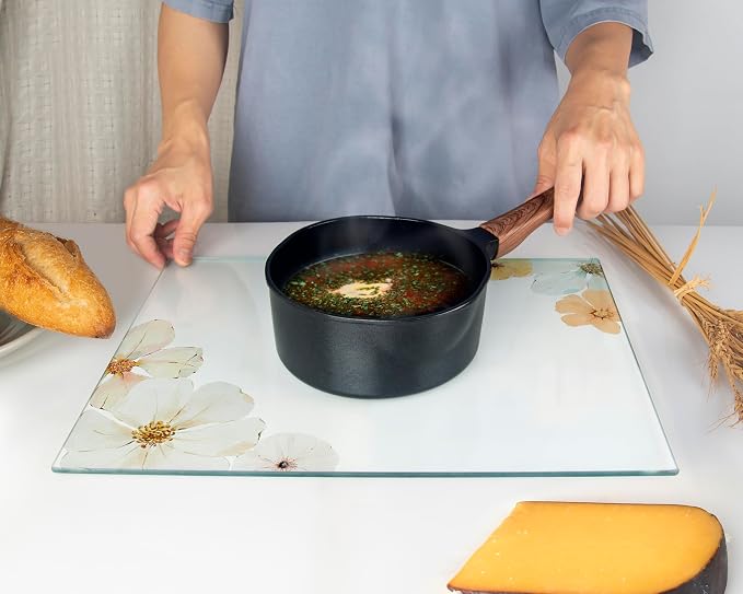 Glass Cutting Board 16"x12": Tempered Glass Kitchen Counter Protector - Durable- Scratch-Resistant, Heat-Proof - Design 5 - Floral Design
