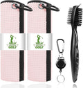 2 Pack Golf Towels with Club Brush, Microfiber Waffle Cleaning Set | Waffle pattern microfiber for strong water absorption, cleans clubs & balls, 2 towels + 1 brush, ideal for golfers