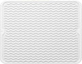 Silicone Dish Drying Mat, Non-Slip Easy Clean Sink Mat, White, 17" x 14" | Quick-Dry Ridges, Large Heat-resistant Dish Drainer Mat for Kitchen Counter, Hangable & Roll-Up for Storage, Dishwasher Safe