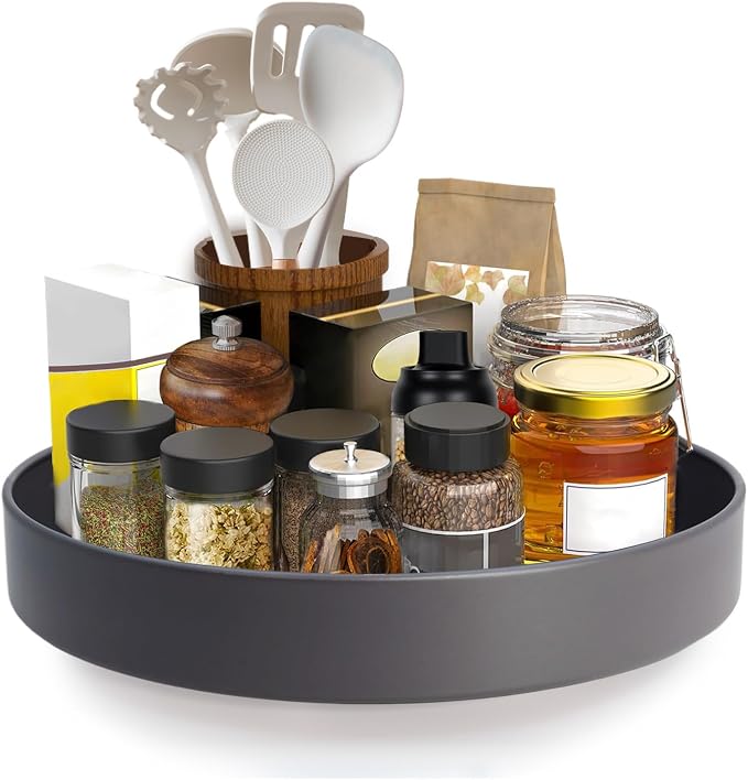 Metal Lazy Susan Organizer, 12 Inch Anti-Rust Turntable for Cabinet, Kitchen, Dining Table, Bathroom – Rotating Spice Rack, Spinner Storage, Round Carousel Organizer for Countertop Gunmetal
