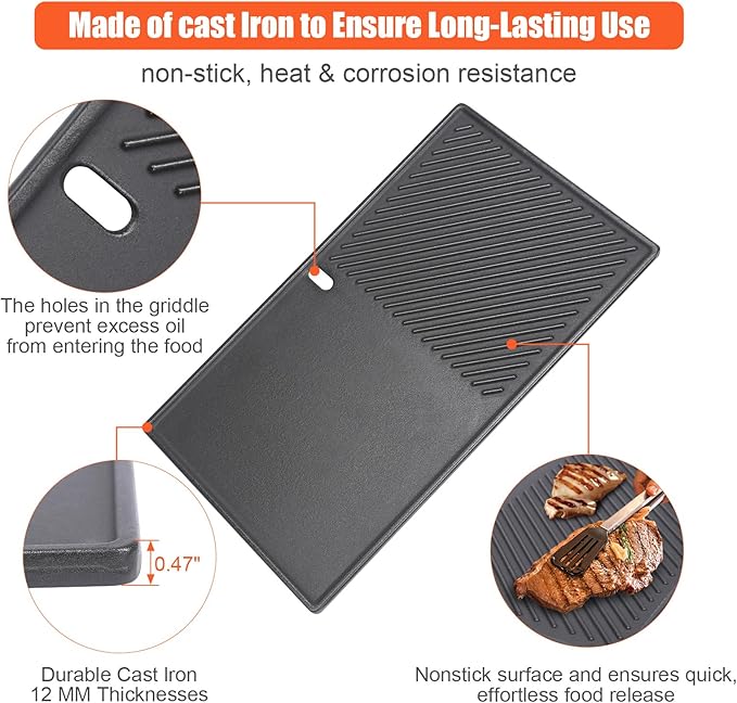 QuliMetal Reversible Griddle Replacement Parts | For Weber Genesis II/II LX 400 Series, E410, E415, E435, LX E-440 - 1 Pack