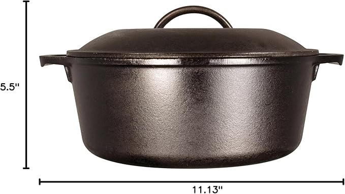 Lodge Cast Iron Dutch Oven 5 Quart - Loop Handle Cooking Vessel - Even Heat Retention - Oven-Safe, Versatile Pot - Handle Holders Included