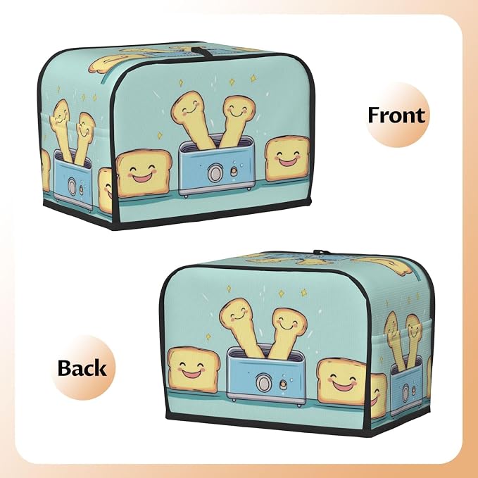 Toaster Cover 2 Slice with Cartoon Toast Pattern Dustproof Bread Maker Cover Fingerprint Bakeware Protection Wide Slot Toaster Bag Reusable Kitchen Small Appliance Cover