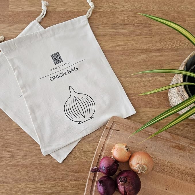 Potato, Garlic & Onion 3 Pack Bundle | Linen Cotton Blend Material | Reusable Food Storage Bags | 30 * 40 cm