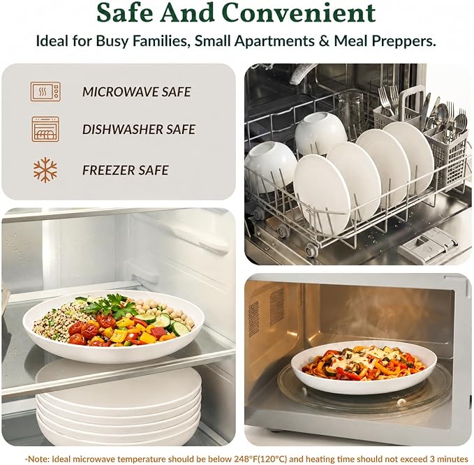 Wheat Straw Plates Set of 8 Unbreakable Microwave and Dishwasher Safe Plates for Dessert Lightweight Dinner Plates for Kitchen, Camping, Picnic, RV, Stackable Salad Plates (9 inch, White)