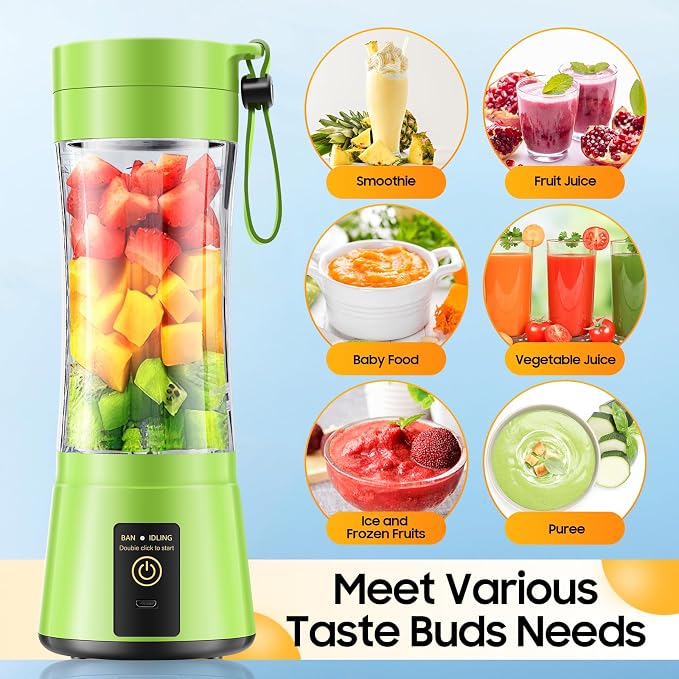 Personal Size Portable Blender Make Smoothies - Mini Blender 12oz Juice Cup | Powerful Blending with 6 Stainless Steel Blades, BAP-Free, Lightweight, Easy Clean,Suit in Travel/Office/Gym/Picnic/ Sports