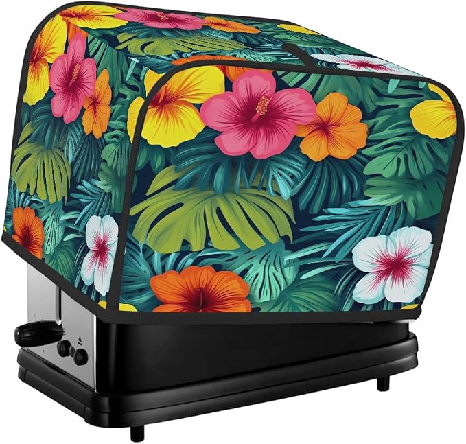 4 Slice Toaster Cover Tropical Plam Flower Toaster Covers Four Slice Wide Slot Waterproof and Dustproof Covers for Wide Slot Toasters and Small Appliances Kitchen Decor Gifts