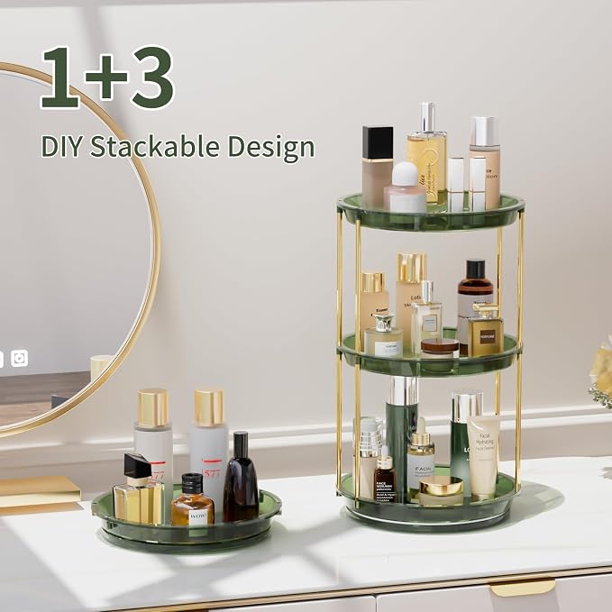 Rotating Makeup Organizer, Perfume Skincare Holder, 2 Tier 9 Inch, Green | 360° Smooth Spinning Vanity Tray, Large Capacity, Space-Saving Cosmetics Storage for Bathroom Countertop, Dresser