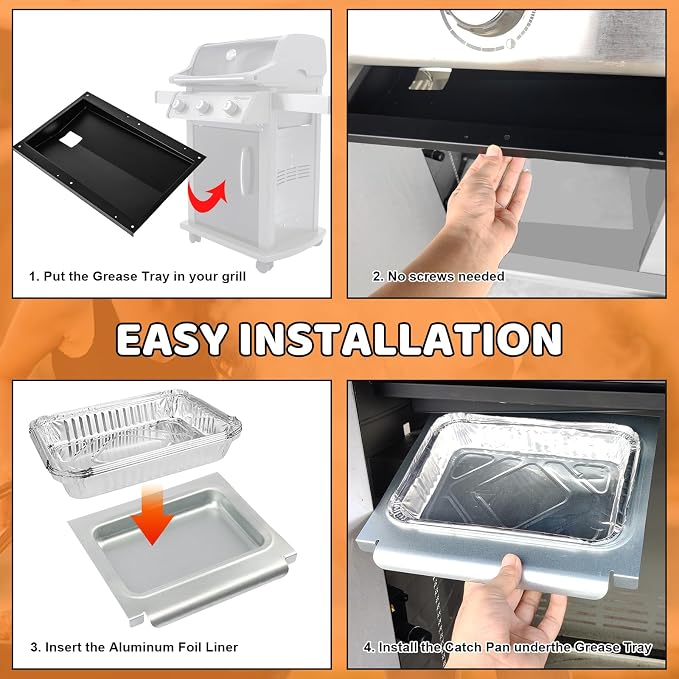 Uniflasy 69804 Grease Tray with 67047 Catch Pan for Weber Spirit 300 Series Gas Grills,Spirit E310 E320 E330 S310 S320 S330 Grills,Drip Tray with 10 Pack Aluminum Foil Liner,Replace Weber 69804 67047 | Spirit E310 E320 E330 S310 S320 S330 Grills,Drip T...