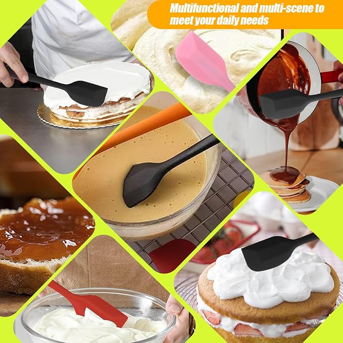 4 PCS Silicone Spatula,Rubber Spatula with Stainless Steel Core11 Inch Non-scratch Baking Cooking 8Inch Spatula Set Flexible Heat Resistant (Black)