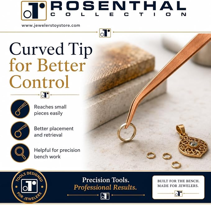 Rosenthal Collection – Curved Copper Tongs for Jewelry Pickle Pots – Precision Tweezers for Soldering, Acid Baths & Pickling Tools (8.5 inches)