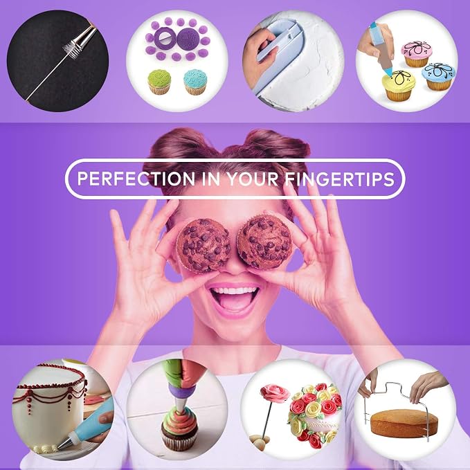 Cake Decorating Kit,137pcs Cake Decorating Supplies with Cake Turntable for Decorating,Pastry Piping Bag,Russian Piping Tips Baking Tools, Cake Baking Supplies for Beginners(Blue)