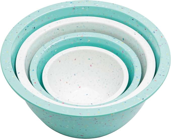 Confetti Melamine Mixing Nesting Bowls Set, 4 Piece 18oz to 4qt Mint | Colorful Kitchen Bowls (18oz, 1.25QT, 2.5QT, 4QT) - BPA-Free, Dishwasher Safe, Space-Saving