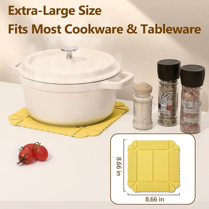 Magnetic Silicone Trivet Mat - Heat Resistant Hot Pad for Hot Dishes, Pots & Pans, Non-Slip Table & Countertop Protector (2, Lemon Yellow)
