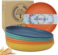 Deep Dinner Plates Set of 8 Alternative for Plastic Plates Microwave and Dishwasher Safe Wheat Straw Plates for Kitchen Unbreakable Kids Plate Set with 4 Colors (Classic Bright, 9 inch)