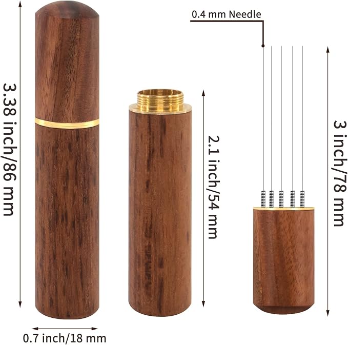 Zolunu Espresso Coffee Stirrer 5 Needles 0.4mm Espresso Distribution Tools, Natural Wood Handle and Stand