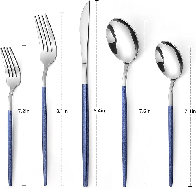 VANVRO Mirror Silver Blue Silverware Set, 20-Piece Stainless Steel Flatware Set, Satin Finish tableware Cutlery Set, Service for 4, Home and Restaurant, Dishwasher Safe