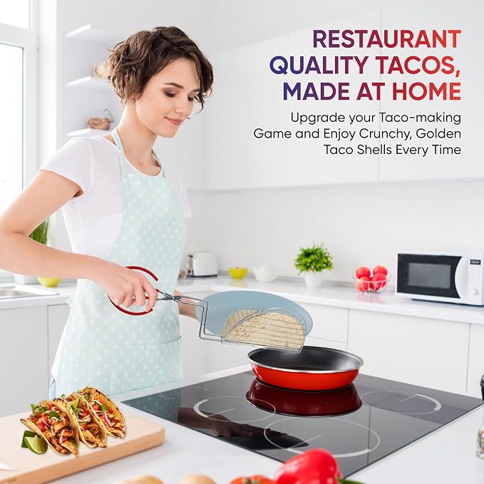 Taco Shell Tongs for Frying by StarBlue - 8 Inch 2 Units Easy-Grip Tool for Making Crispy Taco Shells - Heat-Resistant and Dishwasher Safe