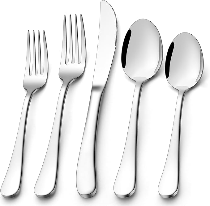 E-far Heavy Duty Silverware Set for 4, 20 Pcs Stainless Steel Flatware Set | Thick Metal Eating Utensils Including Forks and Spoons Knifes, Heavy Weight & Mirror Polished Cutlery, Dishwasher Safe