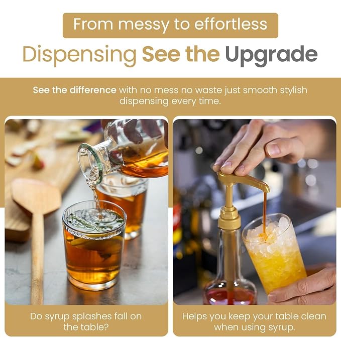 12 Pack Gold Syrup Pump Dispenser for 750ml Plastic Bottles Torani | Consistent Liquid Measurement Accurate Beverage Measurement