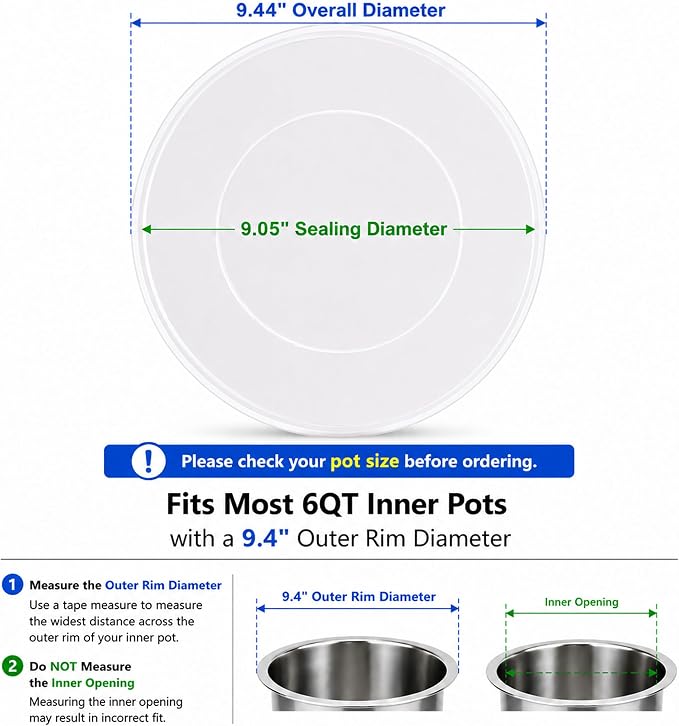 Silicone Lid for Instant Pot 6Q & 5Q, Airtight for Food Storage | Airtight & Reusable. Microwave, Freezer & Dishwasher Safe. Keeps food fresh.Translucent design.
