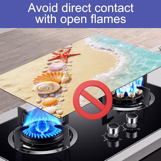 HOMETITUTE Summer Stove Top Covers for Electric Stove 28x20 Inches Heat Resistant Glass Cooktop Protector Pad Coastal Seashell Beach Decorative Stovetop Cover for Kitchen Coffee Bar Decor