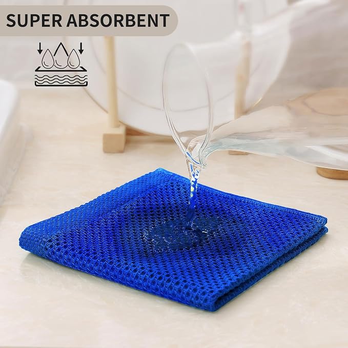 Kitinjoy 100% Cotton Waffle 6-Pack Kitchen Towels, 12" x 12", Blueberry | Ultra Absorbent, Super Soft, lightweight, Quick Drying Dish Rags for Washing Dishes