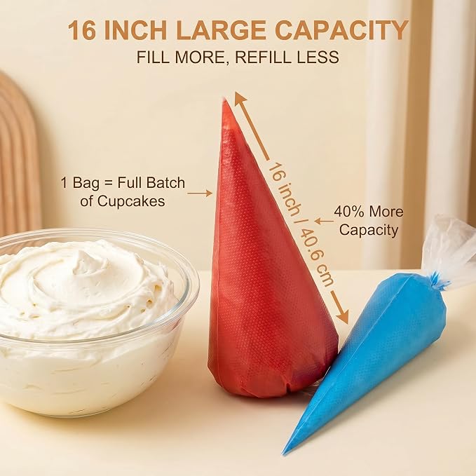 100 Pieces Piping Bags Disposable -16 inch Tipless Piping Bags | Pastry Bags | Icing Bags | Frosting Bags for Cake Cookies Baking Decorating