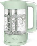 Martha Stewart 1.7L Glass Carafe Electric Kettle with Removable Tea Infuser | 7 Cups, 4 Presets, Rapid Boiling, Stainless Steel Tea Leaf Infuser, Cordless Swivel Base, Keep Warm, Auto Shut-Off, Honeydew
