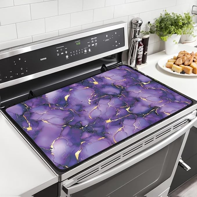 Marble Purple Stovetop Covers for Electric Stove Anti-Scratch Kitchen Countertop Cover Anti-scalding Oven Mat 30"x21" Non-Slip Kitchen Counter Stove Protector Pad
