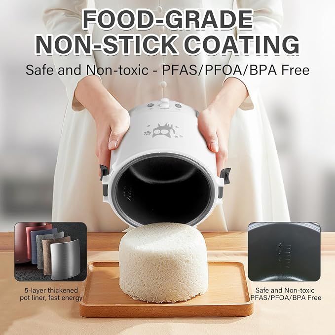 OSBA 12V Rice Cooker for Car 1L Mini Rice Cooker with Steamer, White | 2Cup Portable Travel Rice Cooker for 1-2 People, Cooking Heating & Auto Keeping Warm Function, Used as an Electric Lunch Box
