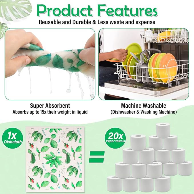 Lucomb Sedish Dishcloth (8 Pack-Green Plants)