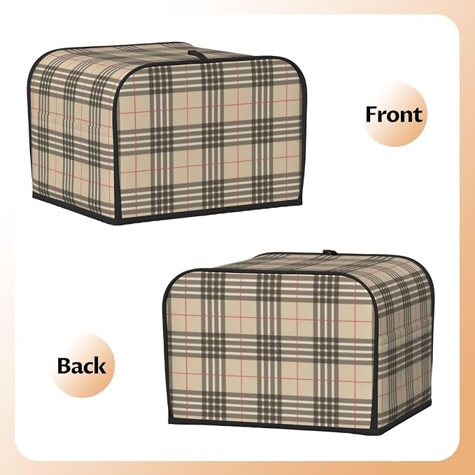 Toaster Cover 4 Slice with Plaid Pattern Dustproof Bread Maker Cover Fingerprint Bakeware Protection Wide Slot Toaster Bag Reusable Kitchen Small Appliance Cover