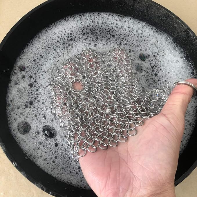 316 Premium Stainless Steel Cast Iron Cleaner, Chainmail Scrubber for Cast Iron Pan Pre-Seasoned Pan Dutch Ovens Waffle Iron Pans Scraper Cast Iron Grill Scraper Skillet Scraper HOVhomeDEVP (7 Inch S)