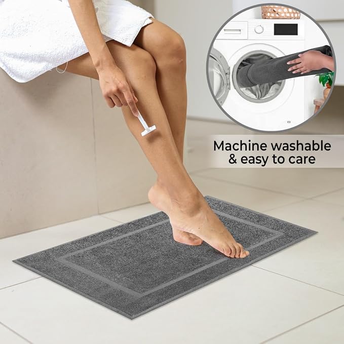 KAHAF COLLECTION Bath Mat Floor Towel Set - Absorbent Cotton Hotel Spa Shower/Bathtub Mats [Not a Bathroom Rug] 22"x34" Pack of 2