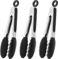 HINMAY Mini Tongs with Silicone Tips 7-Inch Kitchen Tongs, Set of 3 (Black)