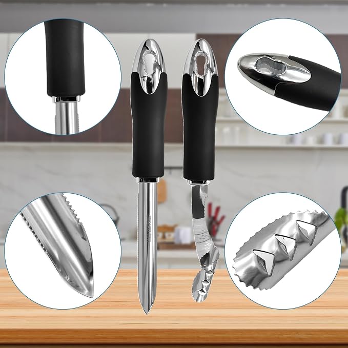 2Pcs Jalapeno Pepper Corer Zucchini Cucumber Corer Tool with Serrated Slice & Rubber Handle Stainless Steel Pepper Seed Remover for Kitchen Deseeder or Slice off Vegetables Tops
