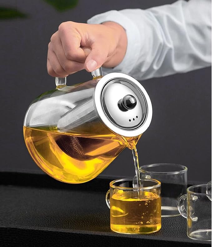 Mini Size Glass Teapot Tea Kettle-with Stainless Steel Removable Infuser for Blooming Tea & Loose Leaf Tea, Microwave & Stovetop Safe, 950ML/32oz (L-950)