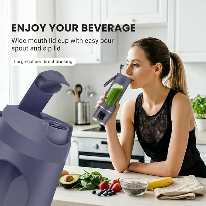 Lilogi Portable Blender, 500ML Blenders for Smoothies with LED Display | 12-Blade USB-C Rechargeable Blender, Travel Blender Cup for any kitchen, office, outdoor, travel, gym or sports