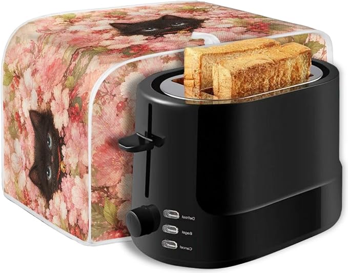 Black Cat Print Toaster Oven Dust Cover 2 Slice Cherry Blossom Print Bread Maker Cover Decorative Small Kitchen Appliance Covers for Kitchen Counter