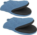 1 Pair Short Oven Mitts - Silicone Kitchen Oven Gloves High Heat Resistant 500℉, Mini Oven Mits with Non-Slip Grip Surfaces and Hanging Loop for BBQ, Baking, Cooking and Grilling (Bule)