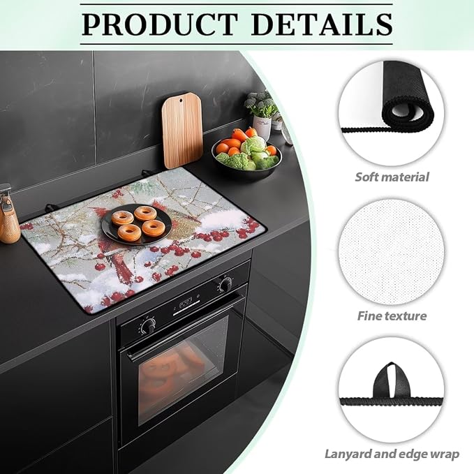 Cardinal Snow Holly Branch Print Stove Top Covers for Electric Stove Easy to Clean Glass Cooktop Protector Ceramic Protecting Counter Top Table Protector for Winter Decor, 29.18 x 20.96 inch