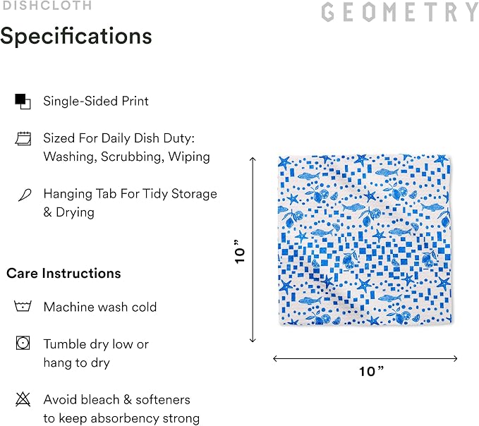GEOMETRY Dishcloth – Spring & Summer Collection – Quick-Dry, Ultra-Absorbent, Reusable Microfiber Kitchen Towels for Drying & Cleaning - Santorini Tile - 3-Pieces
