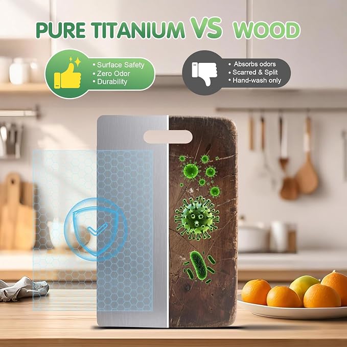 Katori Titanium Cutting Board, 2026 New 100% Pure Titanium Cutting Boards for Kitchen, Double Sided Food Metal Chopping Board, Non Toxic Dishwasher Safe Durable Metal Cut for Meat Fruit Vegetable (M)