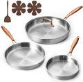 CAROTE 7-Piece Tri-Ply Stainless Steel Frying Pan Set, Skillet Set 8"/10"/12", Induction Compatible, Oven & Dishwasher Safe, Gold Handle