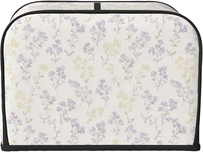 4 Slice Toaster Cover Pastel Flower Pattern Dust Proof Washable Kitchen Appliance Cover with Pocket, Oxford Fabric Countertop Toaster Protector for Standard Toasters Small Appliances