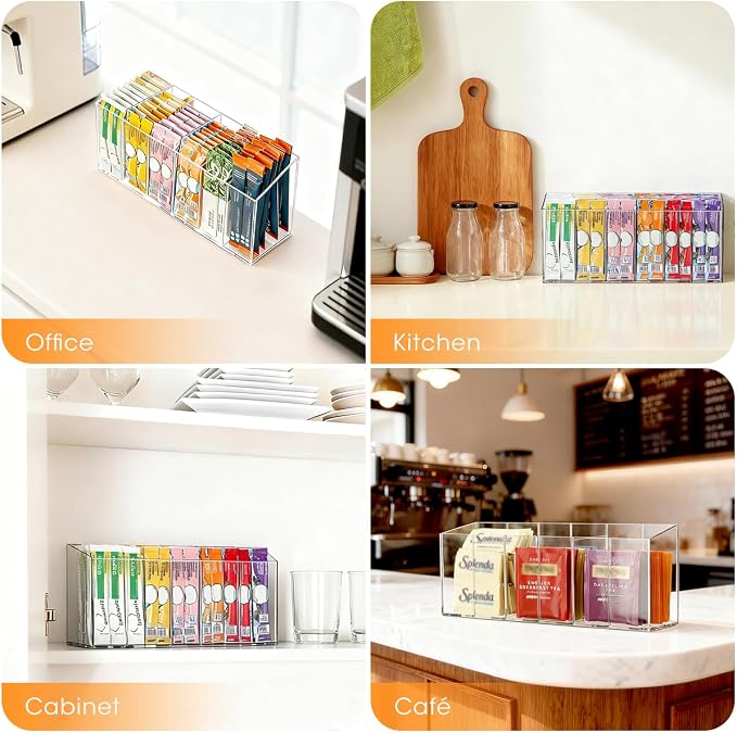 Aieve 2 Pack Drink Packet Organizer, Water Drink Packet Holder with Removable Dividers for Pantry Organizers and Storage, Water Flavor Powder Mix Holder for Kitchen Storage Organization