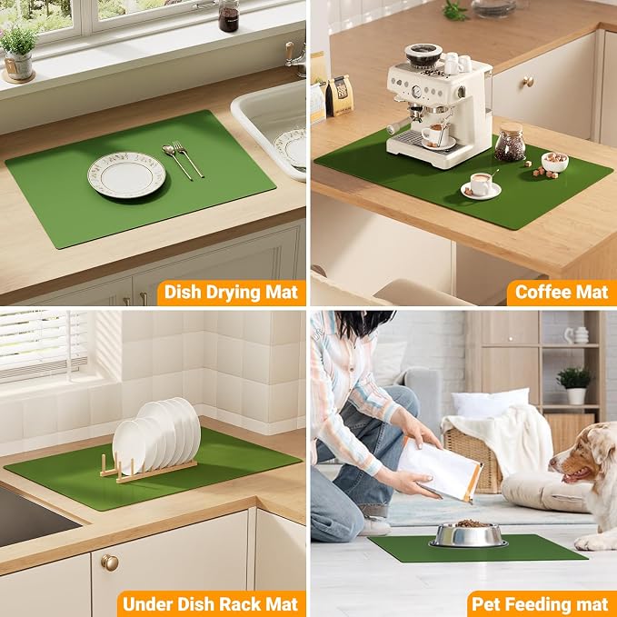 2-Pack Silicone Counter Mats 24”x16”,Green | 1.5mm thick silicone counter protector, heat resistant & non-slip. Works for air fryer, hot pots, pans and coffee maker.